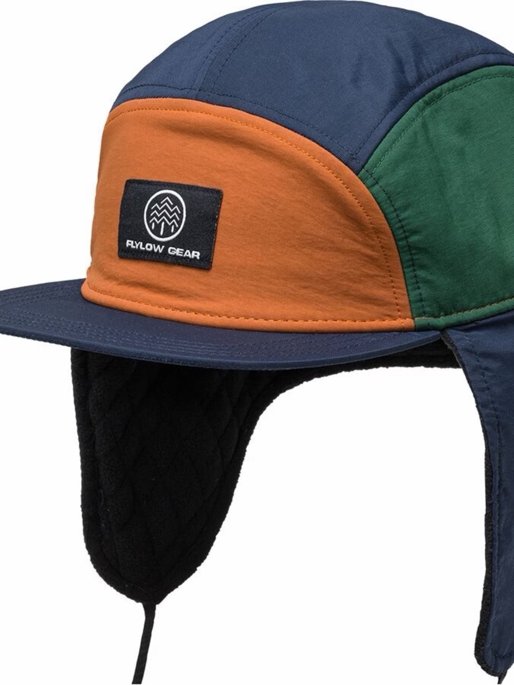Flylow Gear Men's Colorblock Trapper Hat in Navy, Orange & Green
